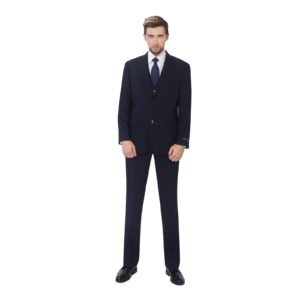 P&L Men's Suit 3 Piece Classic Fit, Single Breasted 2 Buttons Blazer & Flat Front Pants with Vest Navy