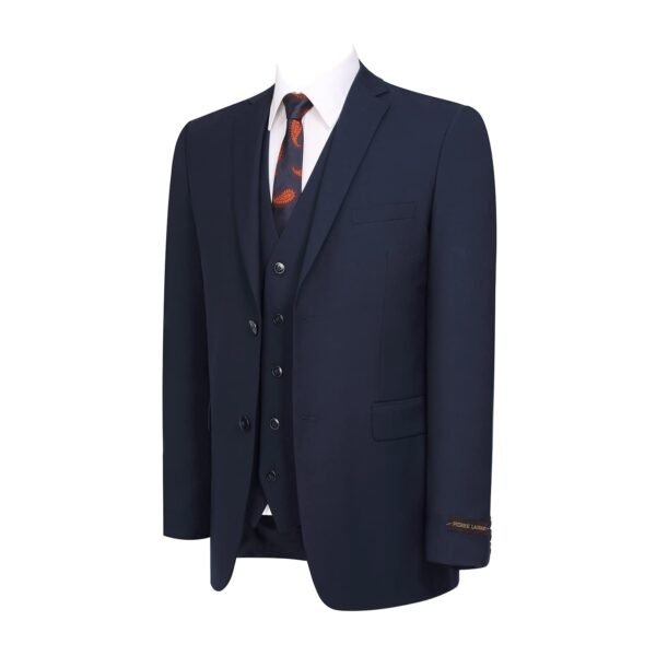 P&L Men's 3 Piece Slim Fit Suit Set Two Buttons Solid Business Party Jacket Vest Pants Dress Suit Navy - Image 4