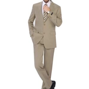 P&L Men's Suits 2 Piece Classic Fit - Polyester Single Breasted 2 Buttons Blazer & Trousers Beige