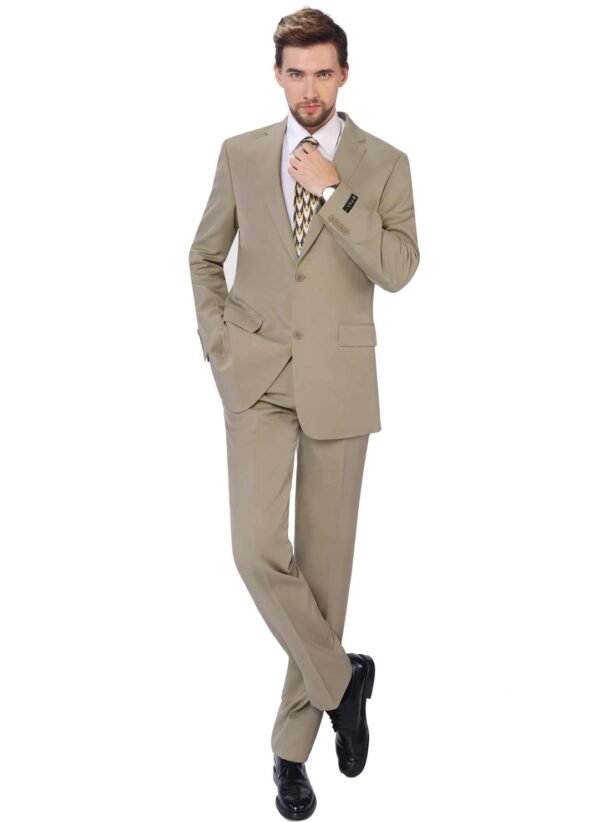 P&L Men's Suits 2 Piece Classic Fit - Polyester Single Breasted 2 Buttons Blazer & Trousers Beige
