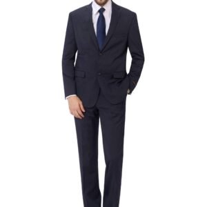 P&L Men's Slim Fit Wool Blend 2-Piece Suits Single Breasted 2 Button Dress Flat Front Pants Set Navy Stripe