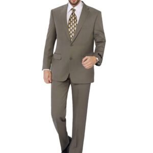 P&L Men's Suits 2 Piece Classic Fit - Polyester Single Breasted 2 Buttons Blazer & Trousers Tan
