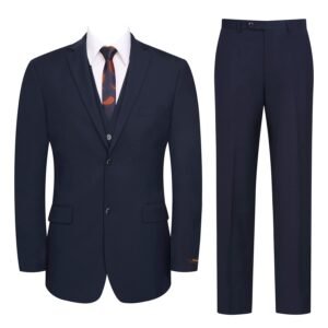 P&L Men's 3 Piece Slim Fit Suit Set Two Buttons Solid Business Party Jacket Vest Pants Dress Suit Navy