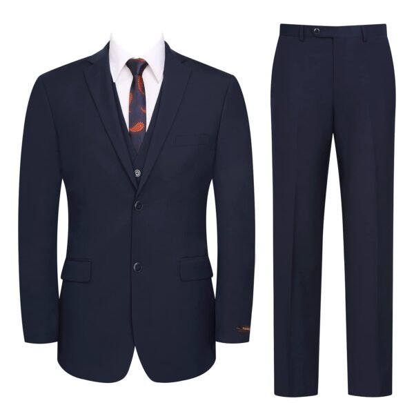 P&L Men's 3 Piece Slim Fit Suit Set Two Buttons Solid Business Party Jacket Vest Pants Dress Suit Navy