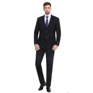 P&L Men's 10-colors Slim Fit Two-piece Single Breasted 2-button Suit Jacket Pants Set,Black,44 Regular / 38 Waist
