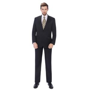 P&L Men's Suits 2 Piece Classic Fit - Polyester Single Breasted 2 Buttons Blazer & Trousers Black
