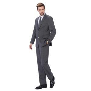 P&L Men's 2 Piece Wool Blend Suits Classic Fit - Single Breasted Two Button Jacket and Pants Set Grey
