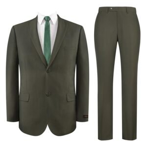 P&L Men's 2 Piece Slim Fit Suit Set - Stretch Waistband Pants & Two Button Blazer Jacket Olive