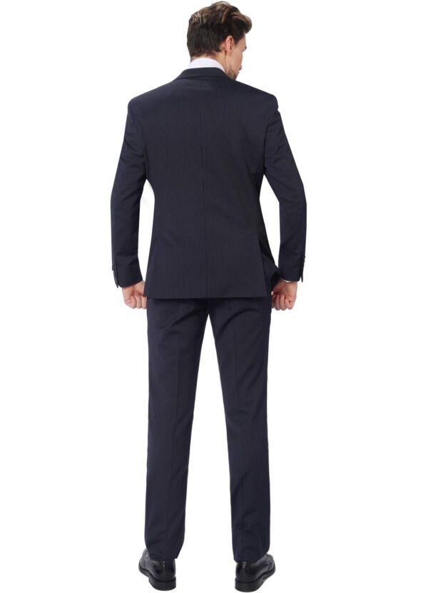 P&L Men's Slim Fit Wool Blend 2-Piece Suits Single Breasted 2 Button Dress Flat Front Pants Set Navy Stripe - Image 4
