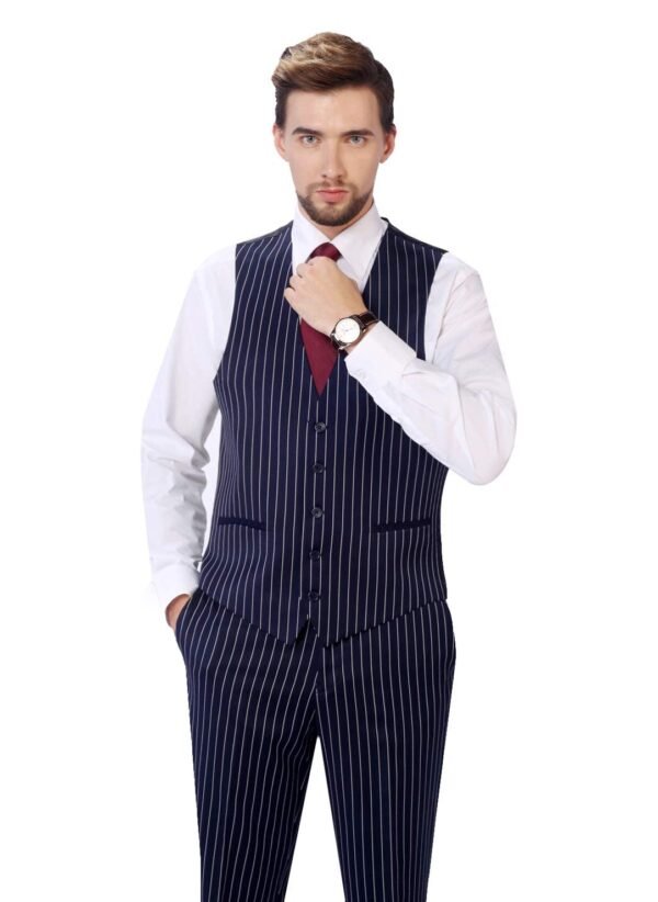 P&L Men's Suit 3-Piece Pinstripe Classic Fit Dress Suits Tuxedo Blazer Jacket Tux Vest & Pants Set - Image 4