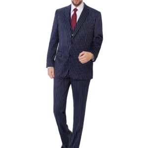 P&L Men's Suit 3-Piece Pinstripe Classic Fit Dress Suits Tuxedo Blazer Jacket Tux Vest & Pants Set