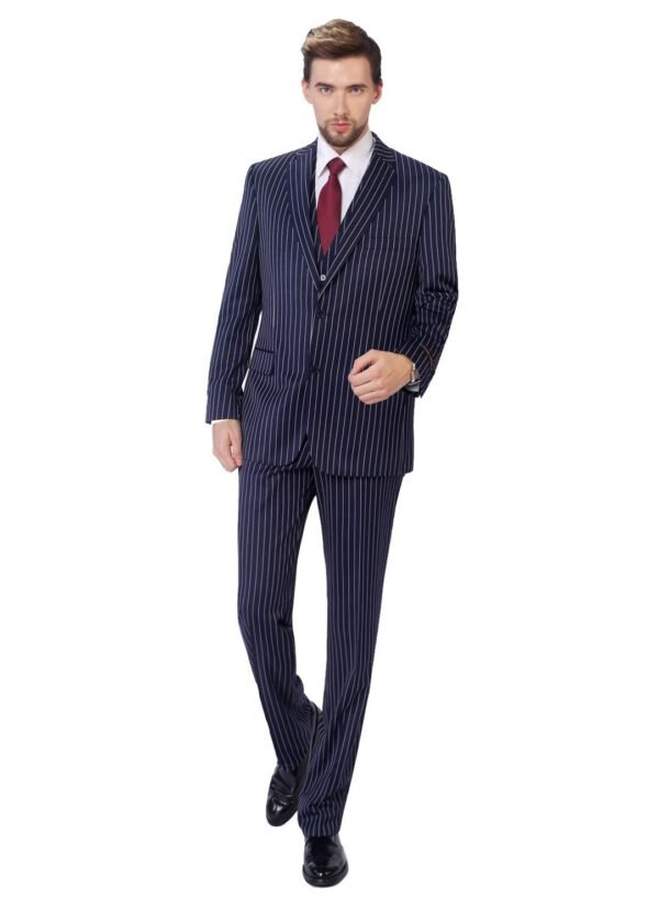 P&L Men's Suit 3-Piece Pinstripe Classic Fit Dress Suits Tuxedo Blazer Jacket Tux Vest & Pants Set
