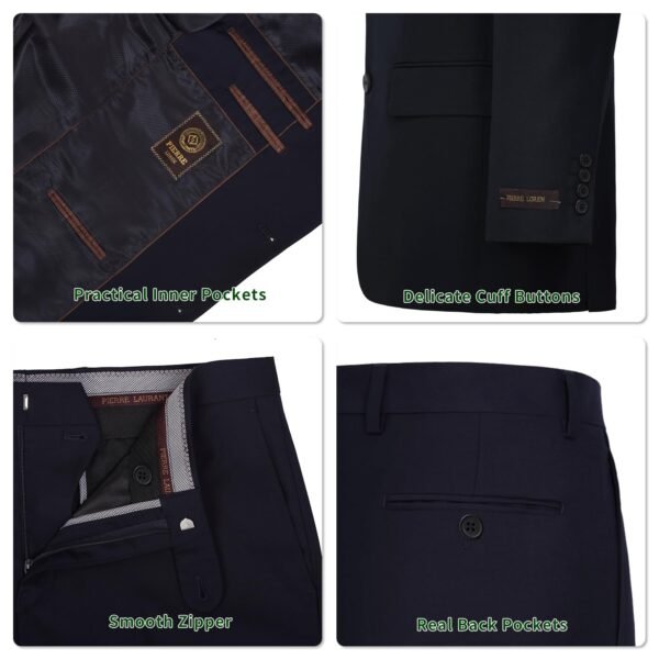 P&L Men's Suits 2 Piece Classic Fit - Polyester Single Breasted 2 Buttons Blazer & Trousers Navy - Image 4