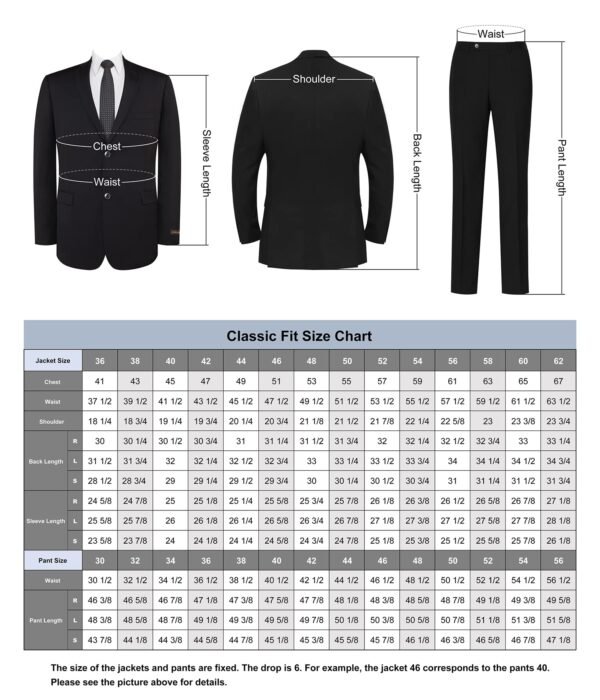 P&L Men's Suits 2 Piece Classic Fit - Polyester Single Breasted 2 Buttons Blazer & Trousers Black - Image 6