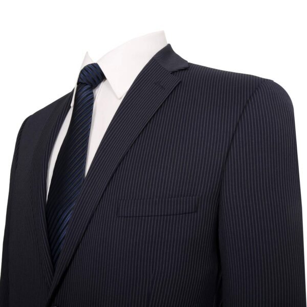 P&L Men's Slim Fit Wool Blend 2-Piece Suits Single Breasted 2 Button Dress Flat Front Pants Set Navy Stripe - Image 3