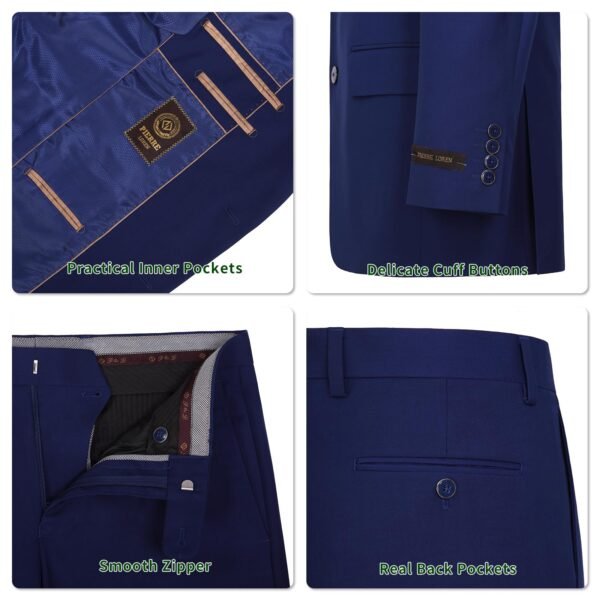 P&L Men's Premium Classic Fit 2 Piece Suit, 2 Button Blazer Jacket & Pants for Big and Tall, Daily Wear, Business & Wedding Cobalt Blue - Image 4