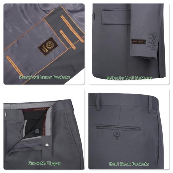 P&L Men's Suits 2 Piece Classic Fit - Polyester Single Breasted 2 Buttons Blazer & Trousers Grey - Image 4