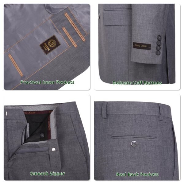 P&L Men's Premium Classic Fit 2 Piece Suit, 2 Button Blazer Jacket & Pants for Big and Tall, Daily Wear, Business & Wedding Grey - Image 3