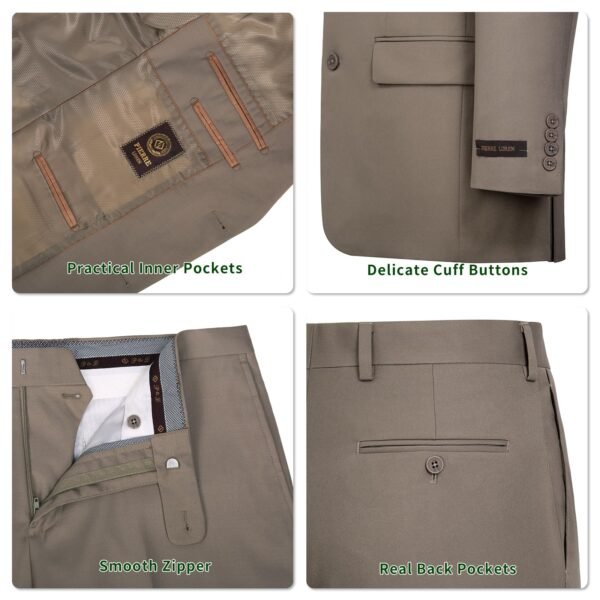 P&L Men's Suits 2 Piece Classic Fit - Polyester Single Breasted 2 Buttons Blazer & Trousers Tan - Image 4