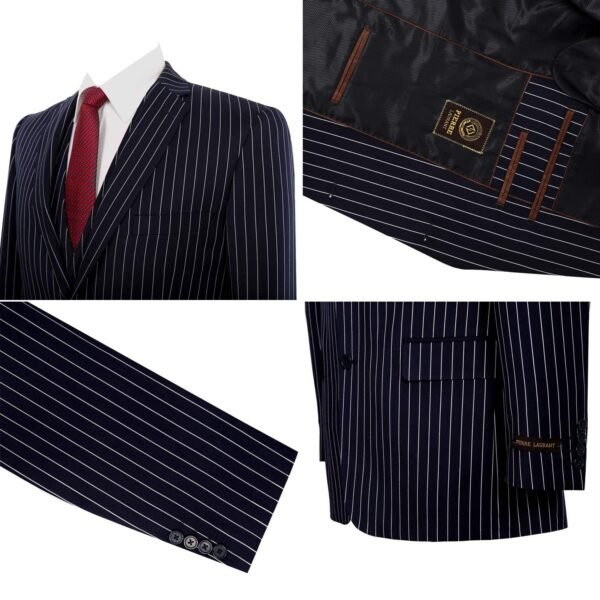 P&L Men's Suit 3-Piece Pinstripe Classic Fit Dress Suits Tuxedo Blazer Jacket Tux Vest & Pants Set - Image 2