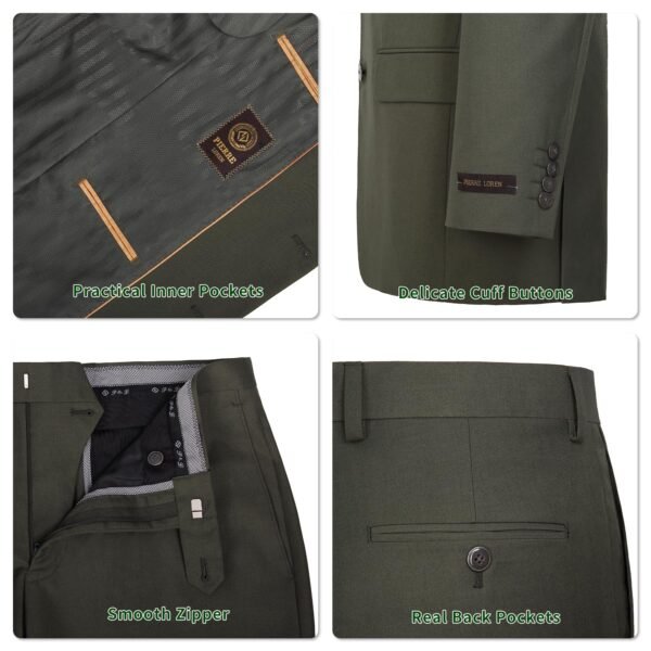 P&L Men's Premium Classic Fit 2 Piece Suit, 2 Button Blazer Jacket & Pants for Big and Tall, Daily Wear, Business & Wedding Olive - Image 3