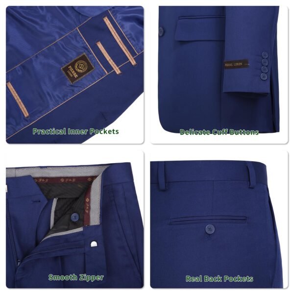 P&L Men's Suits 2 Piece Classic Fit - Polyester Single Breasted 2 Buttons Blazer & Trousers Cobalt Blue - Image 4
