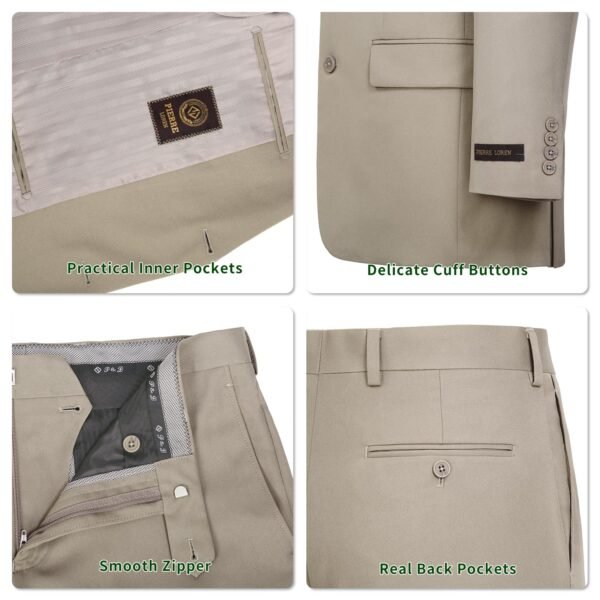 P&L Men's Suits 2 Piece Classic Fit - Polyester Single Breasted 2 Buttons Blazer & Trousers Beige - Image 4